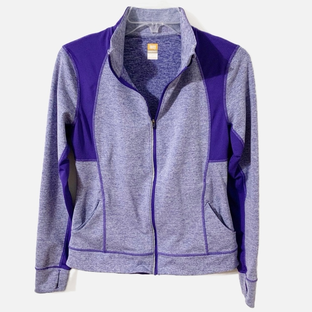 Lucy Tech Long Sleeve Full Front Zip Warmup Track Jacket Thumb Holes Mock Collar